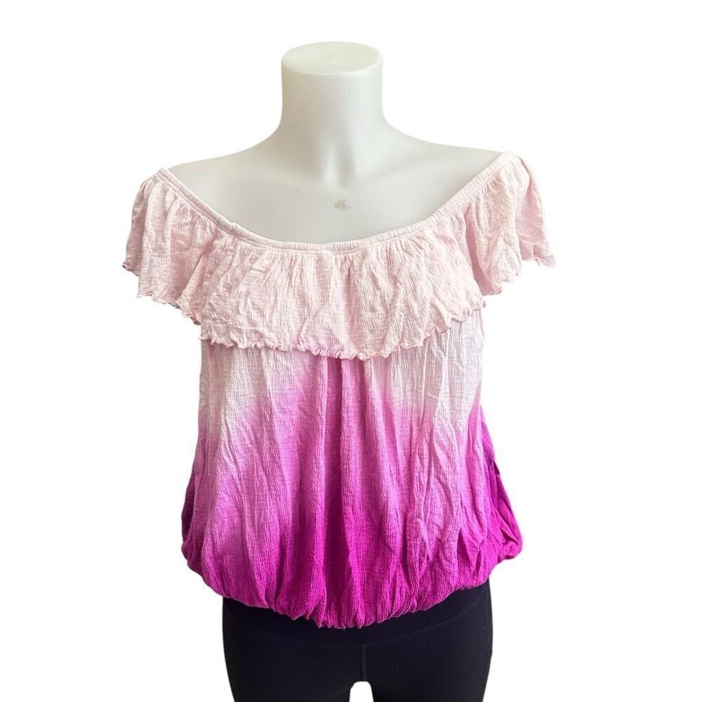 Free People Womens Cora Lee Ombre Ruffled Off‎ Shoulder Stretch Tank Top sz M